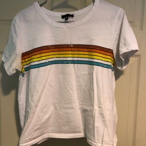 Rainbow striped white cropped tee